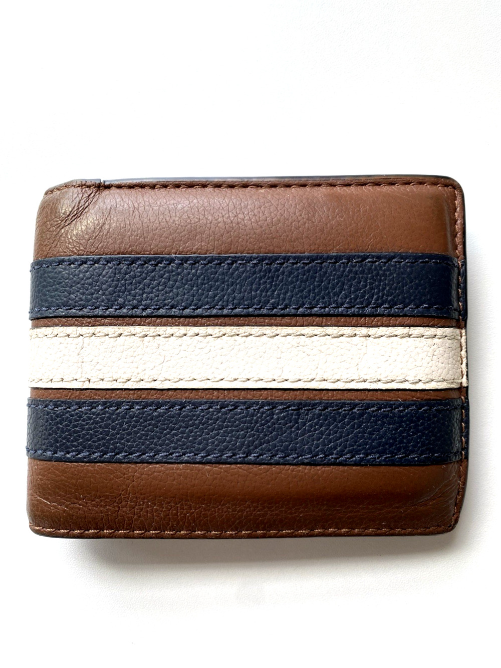 Coach 3-In-1 Bifold Wallet Mens Brown Varsity Stripe Pebbled Leather
